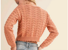 Load image into Gallery viewer, Wavy Pointelle Knit Pullover Salmon- Youth
