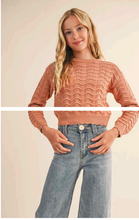 Load image into Gallery viewer, Wavy Pointelle Knit Pullover Salmon- Youth
