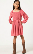 Load image into Gallery viewer, Swiss Dot Smocked Long Sleeve Dress Mauve - Youth
