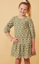 Load image into Gallery viewer, Eyelet Crochet Scalloped Dress Olive - Youth
