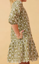 Load image into Gallery viewer, Eyelet Crochet Scalloped Dress Olive - Youth
