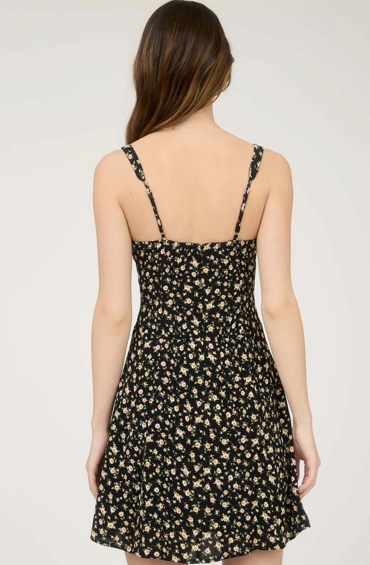 Floral Half Button Down Mini Dress