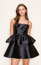 Load image into Gallery viewer, Tiered Taffeta Bubble Mini Dress - Black
