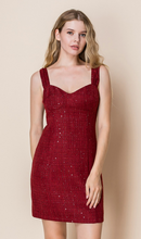 Load image into Gallery viewer, Red Tweed Embellished Mini Dress
