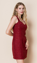 Load image into Gallery viewer, Red Tweed Embellished Mini Dress
