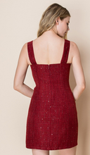 Load image into Gallery viewer, Red Tweed Embellished Mini Dress
