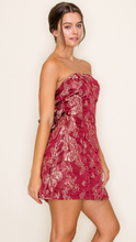 Load image into Gallery viewer, Embroidered Bow Back Mini Dress - Burgundy
