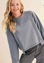 Load image into Gallery viewer, Crewneck Patch Seam Sweater Blue - Youth
