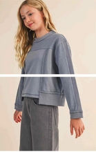Load image into Gallery viewer, Crewneck Patch Seam Sweater Blue - Youth
