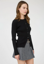 Load image into Gallery viewer, Striped Knit Split Hem Cardigan - Black
