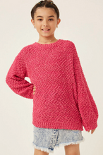 Load image into Gallery viewer, Oversized Popcorn Knit Pullover Pink - Youth
