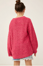 Load image into Gallery viewer, Oversized Popcorn Knit Pullover Pink - Youth
