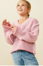 Load image into Gallery viewer, V Neck Stitch Detail Sweater Pink - Youth
