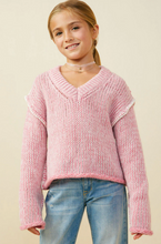 Load image into Gallery viewer, V Neck Stitch Detail Sweater Pink - Youth

