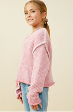 Load image into Gallery viewer, V Neck Stitch Detail Sweater Pink - Youth
