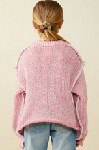 Load image into Gallery viewer, V Neck Stitch Detail Sweater Pink - Youth
