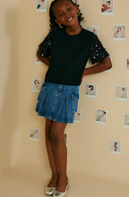 Load image into Gallery viewer, Sequin Sleeve Shhort Sleeve Knit Black - Youth
