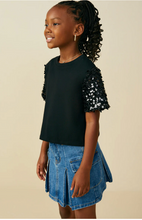 Load image into Gallery viewer, Sequin Sleeve Shhort Sleeve Knit Black - Youth
