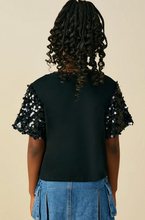 Load image into Gallery viewer, Sequin Sleeve Shhort Sleeve Knit Black - Youth

