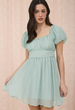 Load image into Gallery viewer, Ruffle Trim Back Lace Mini Dress - Dusty Mint