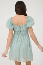 Load image into Gallery viewer, Ruffle Trim Back Lace Mini Dress - Dusty Mint