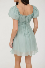 Load image into Gallery viewer, Ruffle Trim Back Lace Mini Dress - Dusty Mint