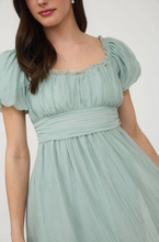 Load image into Gallery viewer, Ruffle Trim Back Lace Mini Dress - Dusty Mint