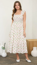 Load image into Gallery viewer, Floral Pattern Smocked Midi Dress - Pink Multi