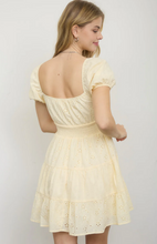 Load image into Gallery viewer, Eyelet Puff Sleeve Mini Dress - Butter Yellow