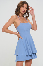 Load image into Gallery viewer, Layered Lace Up Mini Dress - Dusty Blue