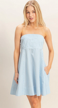 Load image into Gallery viewer, Striped Strapless A-Line Dress - Light Blue