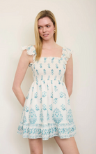 Load image into Gallery viewer, Ruffle Trim Smocked Chest Mini Dress - Light Teal