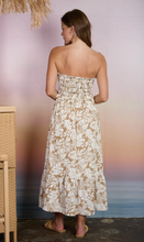 Load image into Gallery viewer, Tropical Leaf Print Strapless Midi Dress -Latte