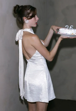 Load image into Gallery viewer, Cowl Halter Satin Mini Dress - Ivory