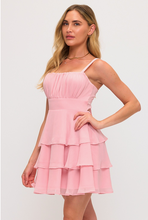 Load image into Gallery viewer, Tie Back Chiffon Layered Mini Dress - Pink