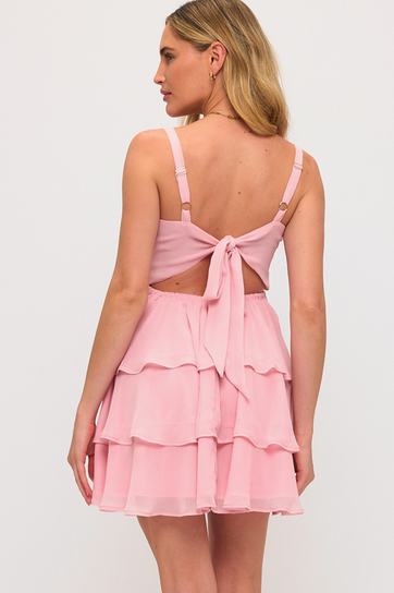 pink layered mini dress Tie Back Chiffon Layered Mini Dress