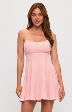 Load image into Gallery viewer, Ruched Neckline Tie Back Dress - Pink