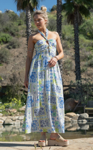 Load image into Gallery viewer, Cutout Botanical Halter Maxi Dress - Blue/Green