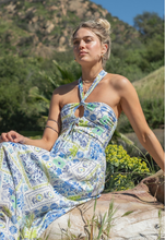 Load image into Gallery viewer, Cutout Botanical Halter Maxi Dress - Blue/Green