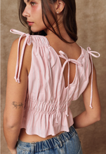 Load image into Gallery viewer, Tie Shoulder  Peplum Stripe Top - Pink/White