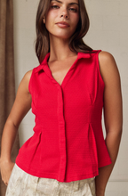Load image into Gallery viewer, Sleeveless Collared Knit Top - Red