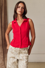 Load image into Gallery viewer, Sleeveless Collared Knit Top - Red
