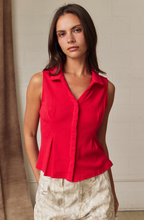 Load image into Gallery viewer, Sleeveless Collared Knit Top - Red