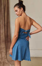 Load image into Gallery viewer, Strapless Denim Tie Back Dress