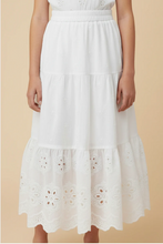 Load image into Gallery viewer, Scalloped Eyelet Hem Maxi Skirt White - Youth