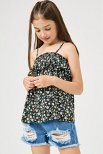 Load image into Gallery viewer, Smocked Ruffle Floral Tank Black - Youth