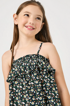 Load image into Gallery viewer, Smocked Ruffle Floral Tank Black - Youth