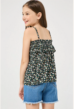 Load image into Gallery viewer, Smocked Ruffle Floral Tank Black - Youth