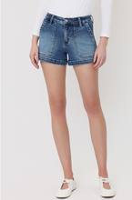 Load image into Gallery viewer, High Rise Patch Pocket Denim Shorts