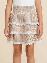 Load image into Gallery viewer, Lace Trim Gingham Skirt Taupe - Youth